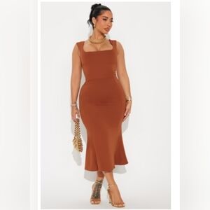 FashionNova Elegant Brown Sleeveless Dress